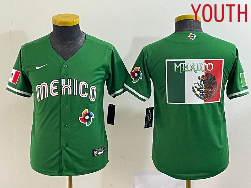 Youth 2023 World Cub Mexico Blank Green Nike MLB Jersey->youth mlb jersey->Youth Jersey